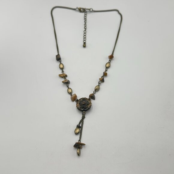 Vintage Nina Ricci for Avon Lariat Necklace Bronze Tone Tigers Eye Chip Beaded - Picture 4 of 13